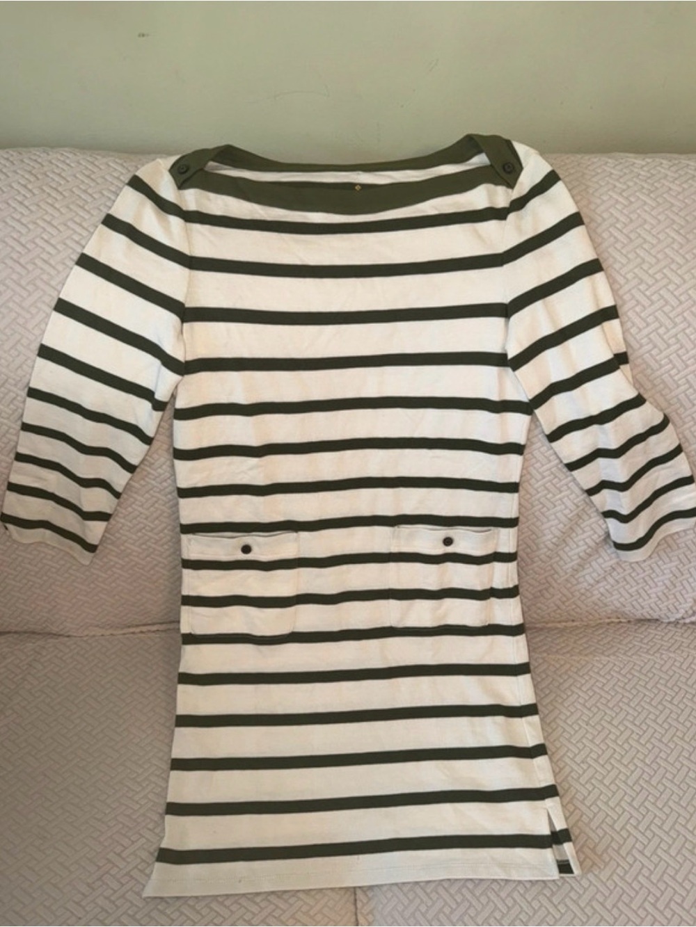 Striped Olive and White Boatneck Dress